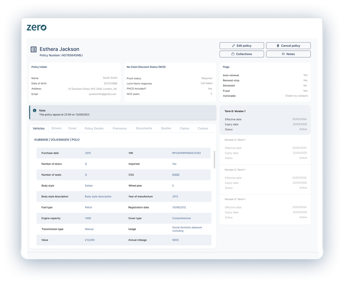 Before — original Zero policy admin interface